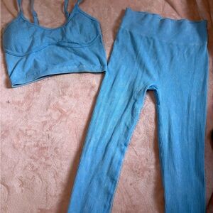 Light Blue Ribbed Lounge Bralette & Leggings Set - Women Intimates